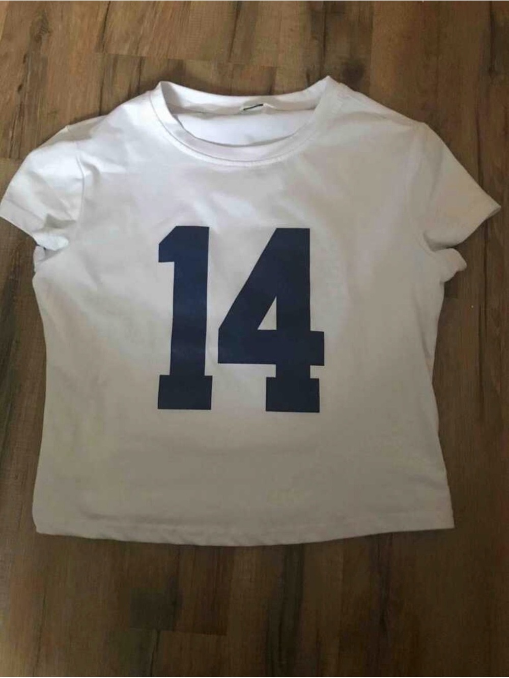 White crop Tee with Navy '14' Graphic